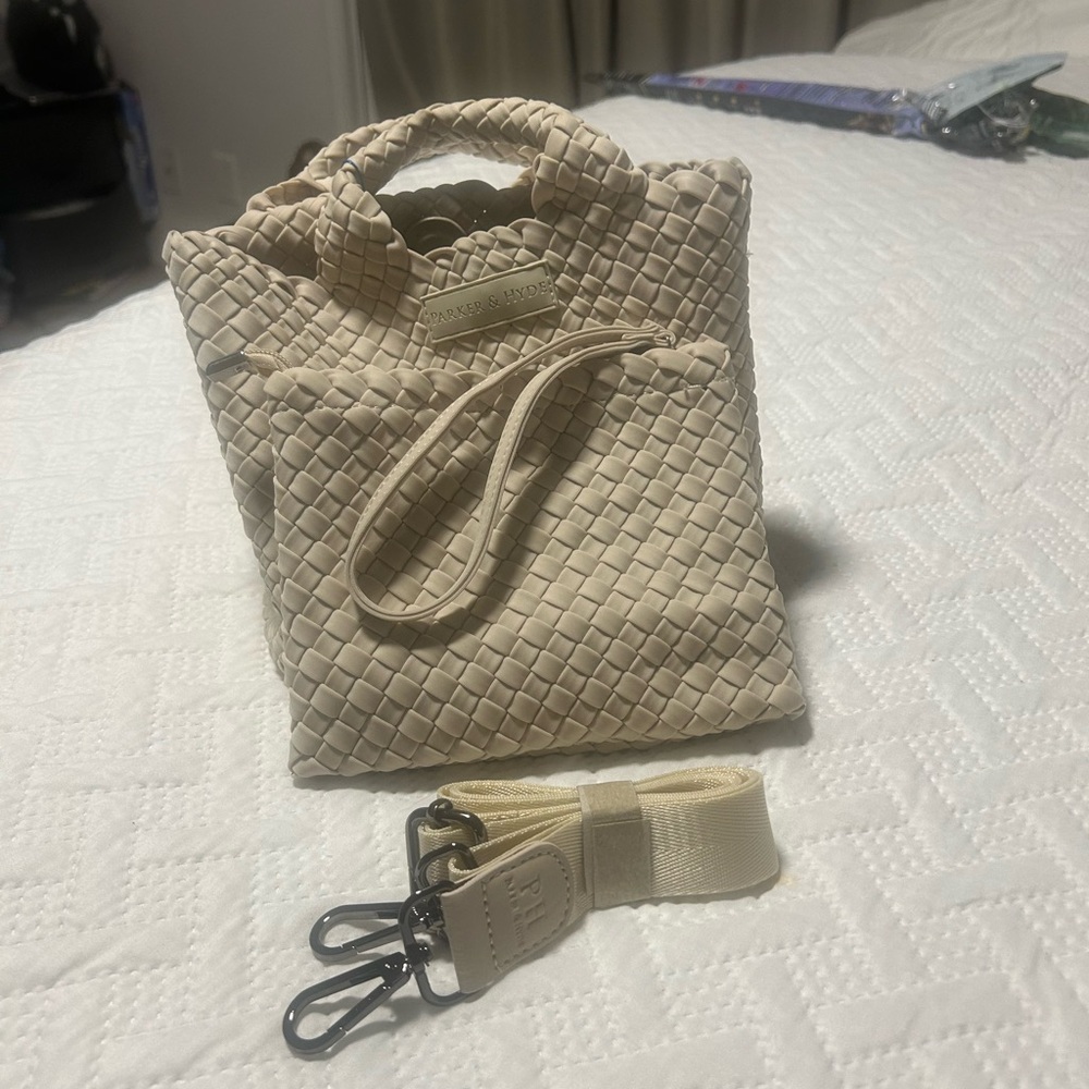 Woven Mini Tote Bag in Cream with Removable Strap